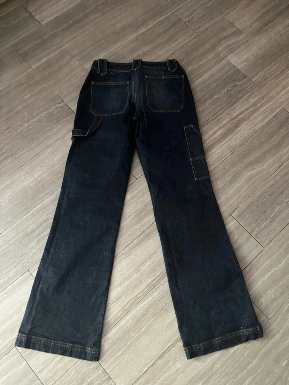 The Limited Women’s Cargo Jeans Size 2 Utility Pants Zipper Dark Blue Denim Y2K